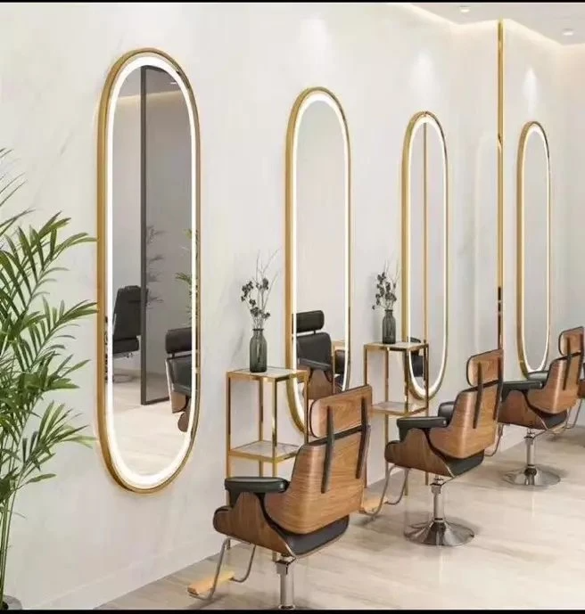 Hair Salon Stations Mirror Barber Salon Furniture Barber Styling Mirror Stations Makeup Salon Mirror with LED