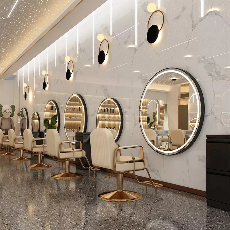 Hairdressing and Dresser Hair Salon Mirrors LED Lamp Salon Wall Mirror Professional Round Salon Mirror