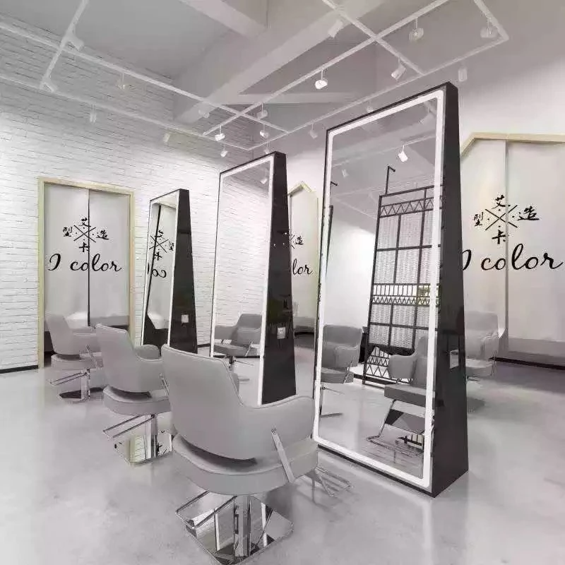 Hair Salon Stations Mirror Barber Salon Furniture Barber Styling Mirror Stations Makeup Salon Mirror with LED