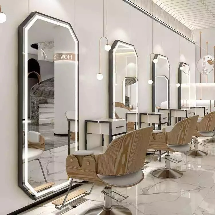 Beauty Hair Salon Furniture Barber Mirrors LED Salon Mirror with Lights Stations Hairdressing Styling Station Makeup Mirror