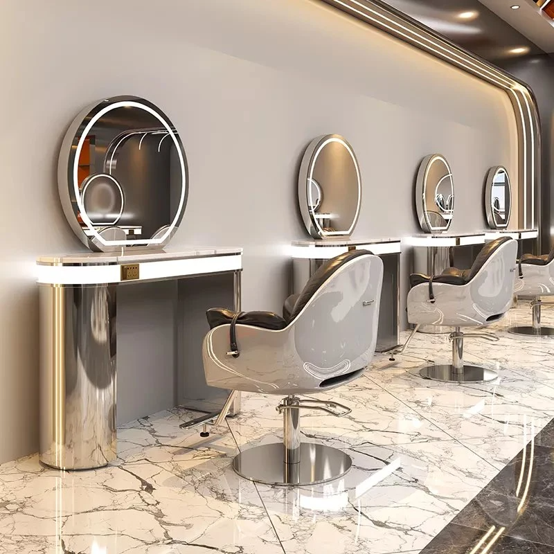 Luxury Gold Frame Single/Double Side Hair Salon Mirrors Barber Station LED Salon Mirror Other Salon Furniture