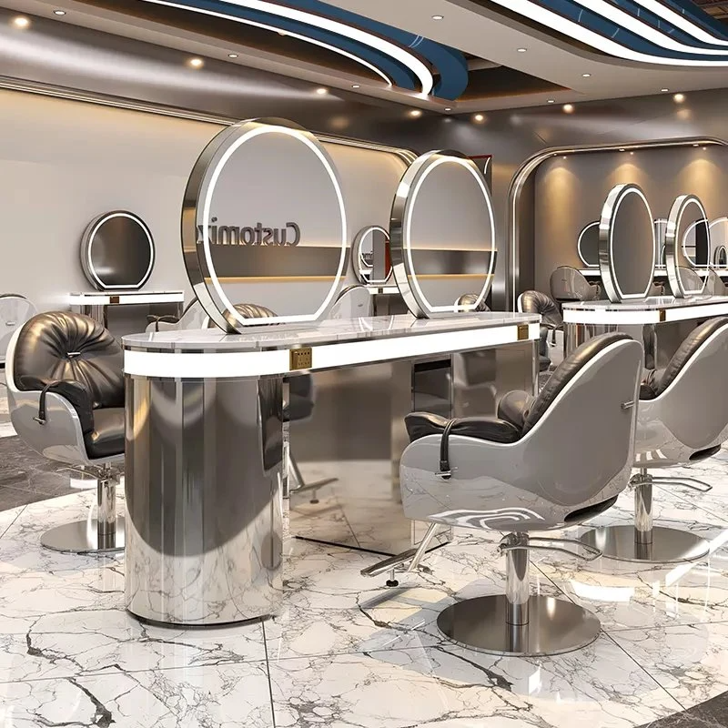 Luxury Gold Frame Single/Double Side Hair Salon Mirrors Barber Station LED Salon Mirror Other Salon Furniture