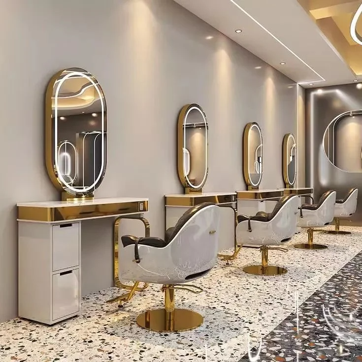 Saloon Equipment and Furniture Barber Stations Hair Styling with Lights Salon Station Mirror