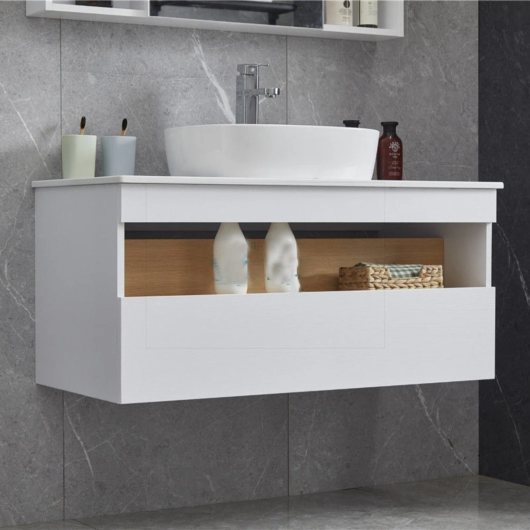 39 Inch Modern White Basin Cabinet Bathroom Corner Single Sink Cabinet with Mirror Cabinet