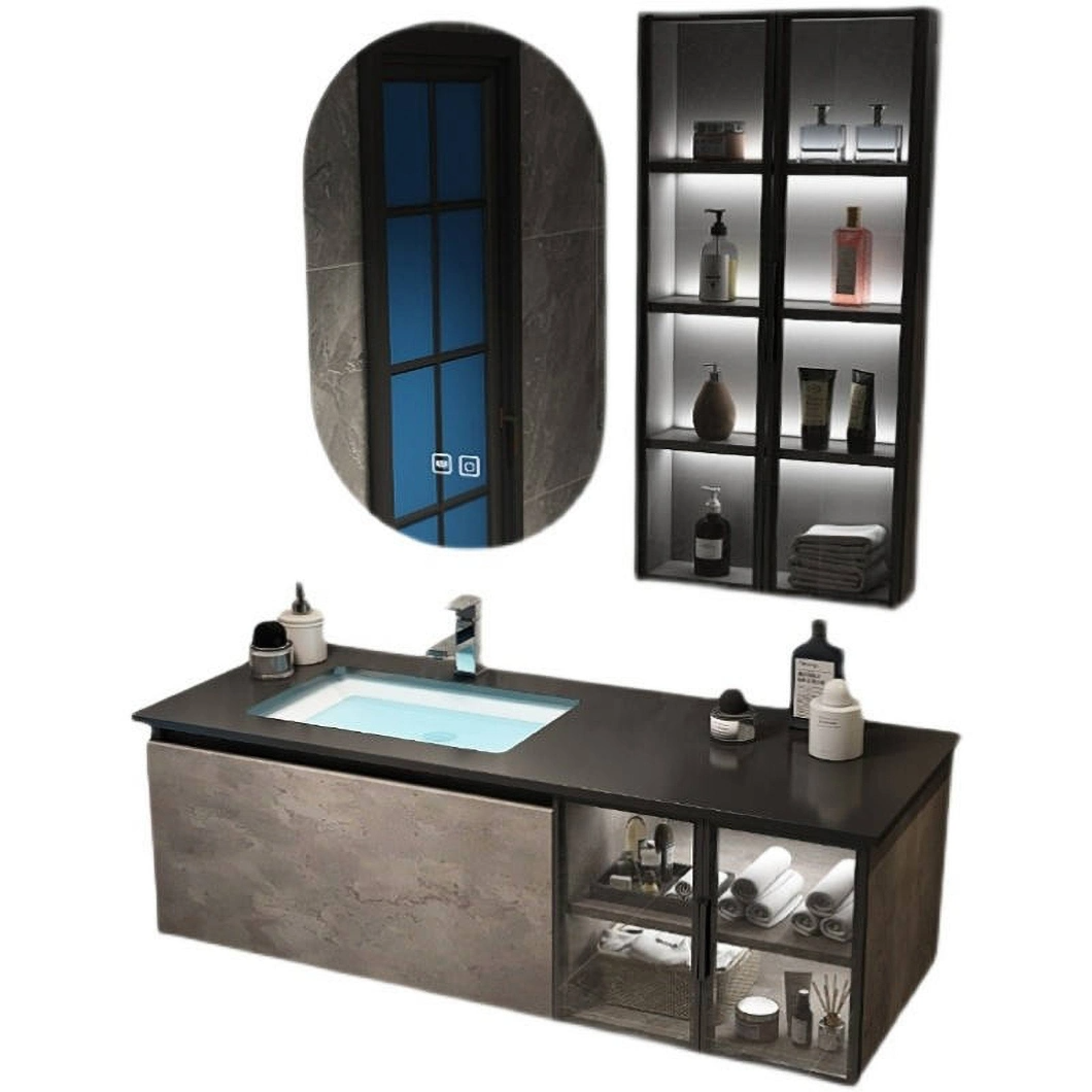 High Quality Corner Stone Waterproof Storage Cabinet Glass Basin Cabinet for Bathroom with Smart Mirror Cabinet