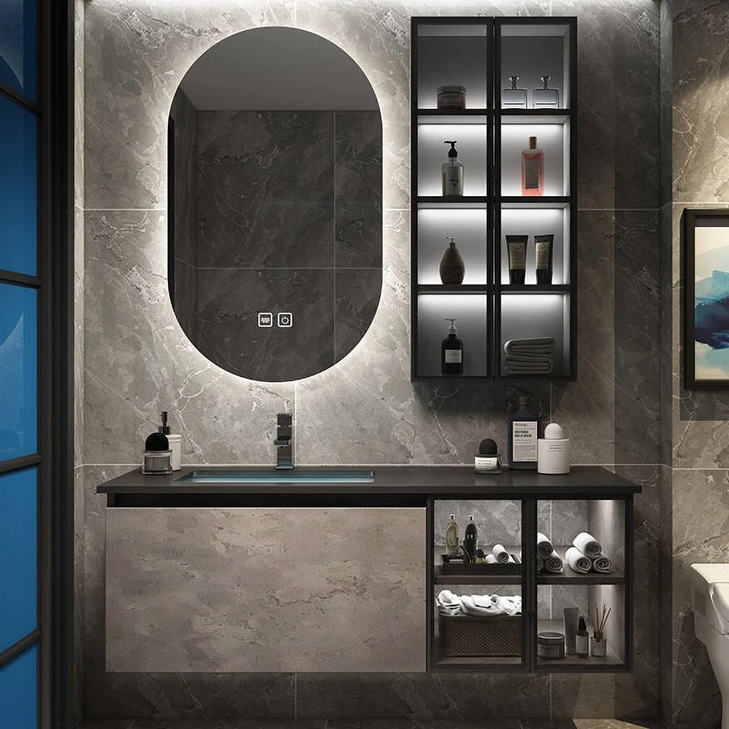 High Quality Corner Stone Waterproof Storage Cabinet Glass Basin Cabinet for Bathroom with Smart Mirror Cabinet