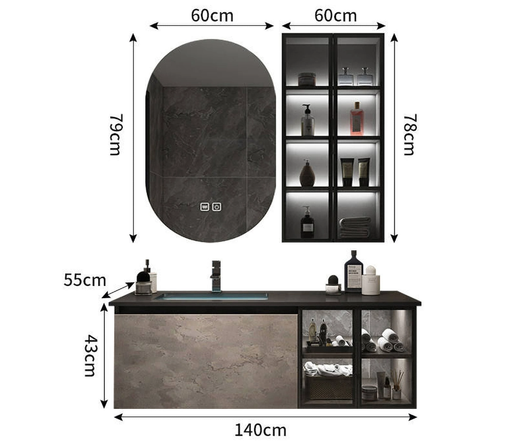 High Quality Corner Stone Waterproof Storage Cabinet Glass Basin Cabinet for Bathroom with Smart Mirror Cabinet