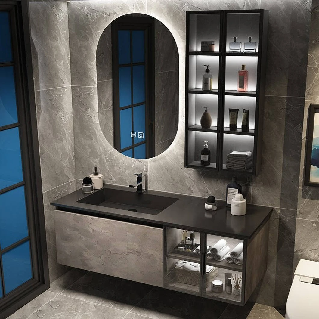 High Quality Corner Stone Waterproof Storage Cabinet Glass Basin Cabinet for Bathroom with Smart Mirror Cabinet