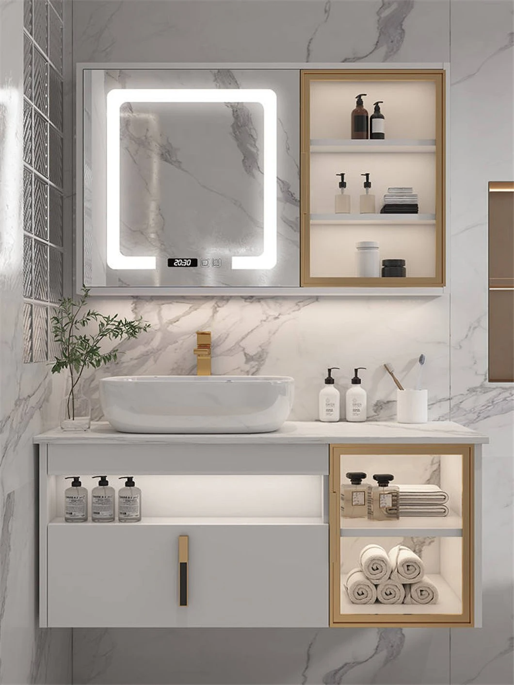 High Quality Modern Wall Mounted Bathroom Cabinets Plywood Aluminum Bathroom Cabinets with Mirrors