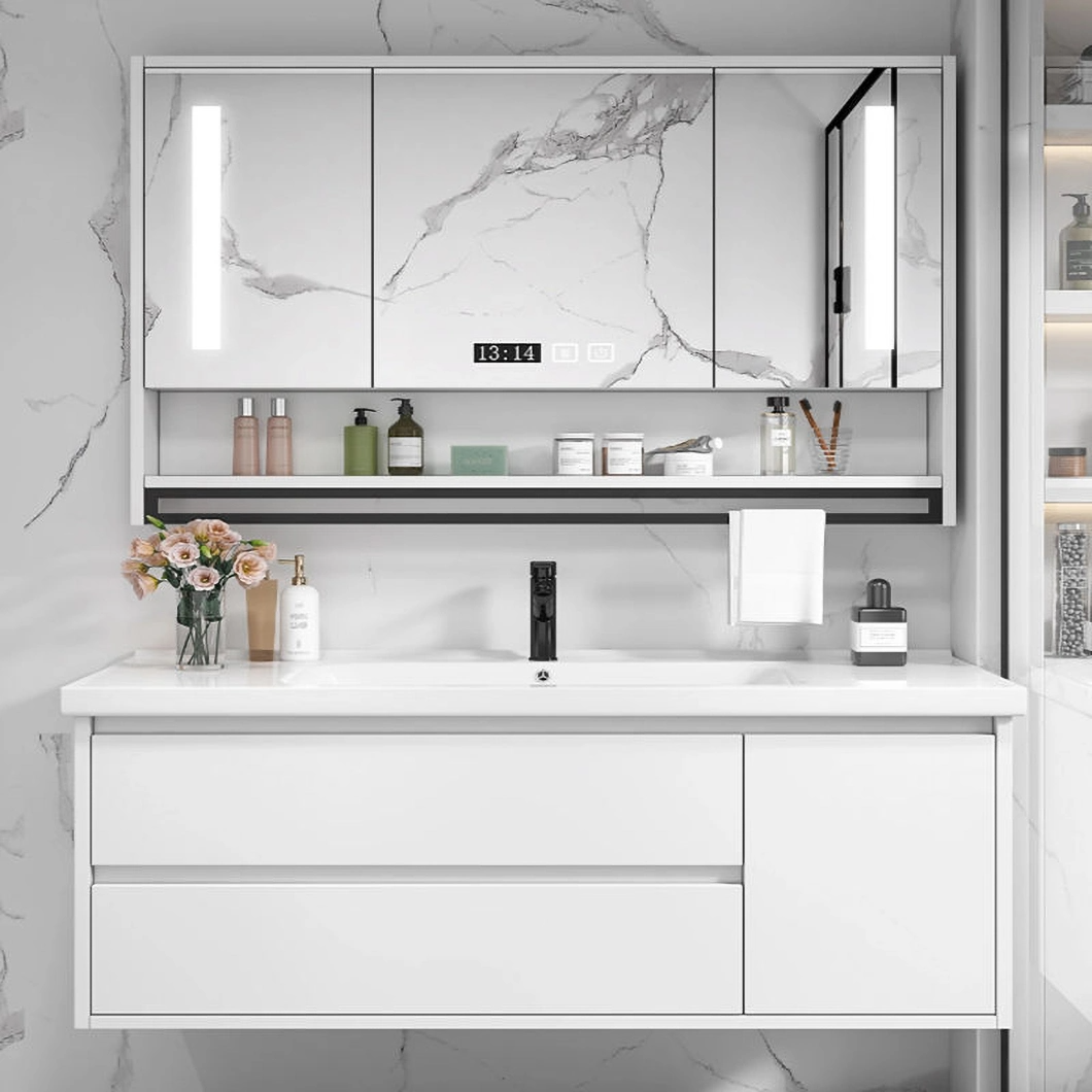 Luxury Marble Bathroom Double Sink Cabinet Aluminum Bathroom Cabinet Set with Mirror Cabinet