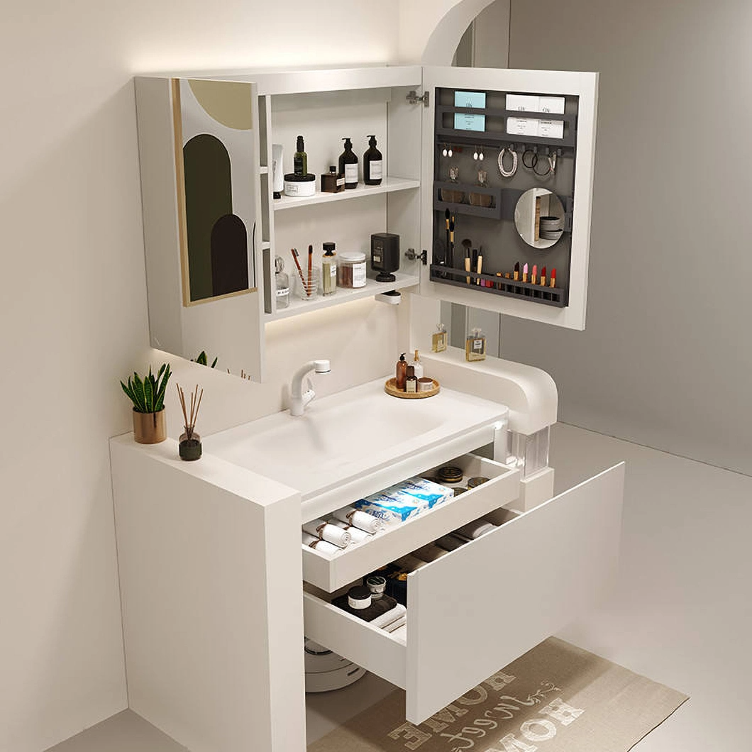 Luxury Wall-Mounted Floating Cabinet Bathroom Vanity Modern Hotel Marble Single Sink Bathroom Cabinet