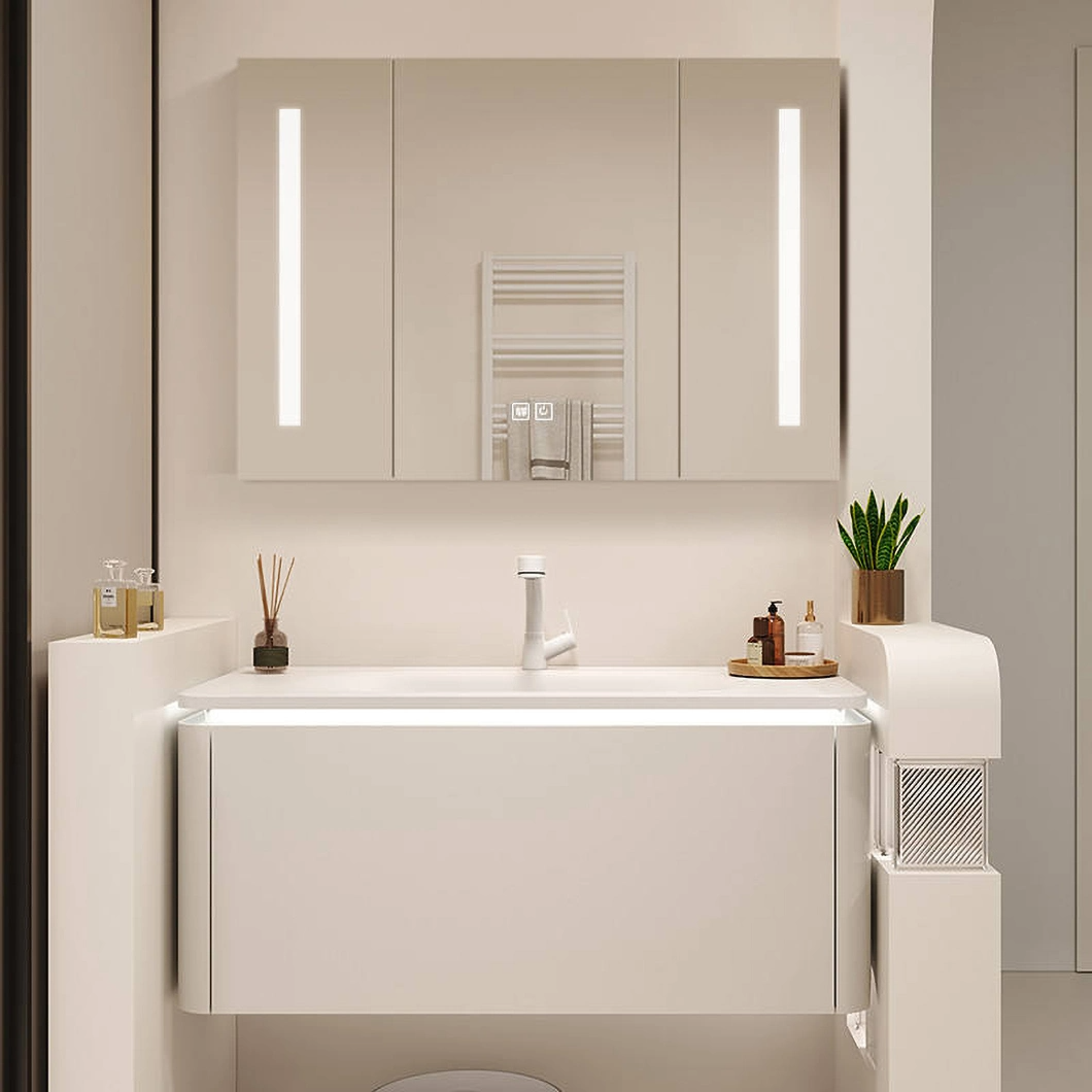 Luxury Wall-Mounted Floating Cabinet Bathroom Vanity Modern Hotel Marble Single Sink Bathroom Cabinet