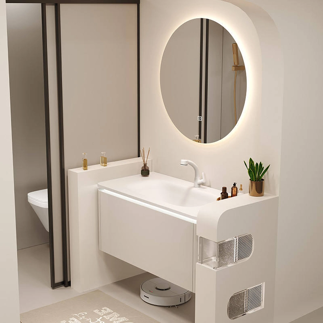 Luxury Wall-Mounted Floating Cabinet Bathroom Vanity Modern Hotel Marble Single Sink Bathroom Cabinet