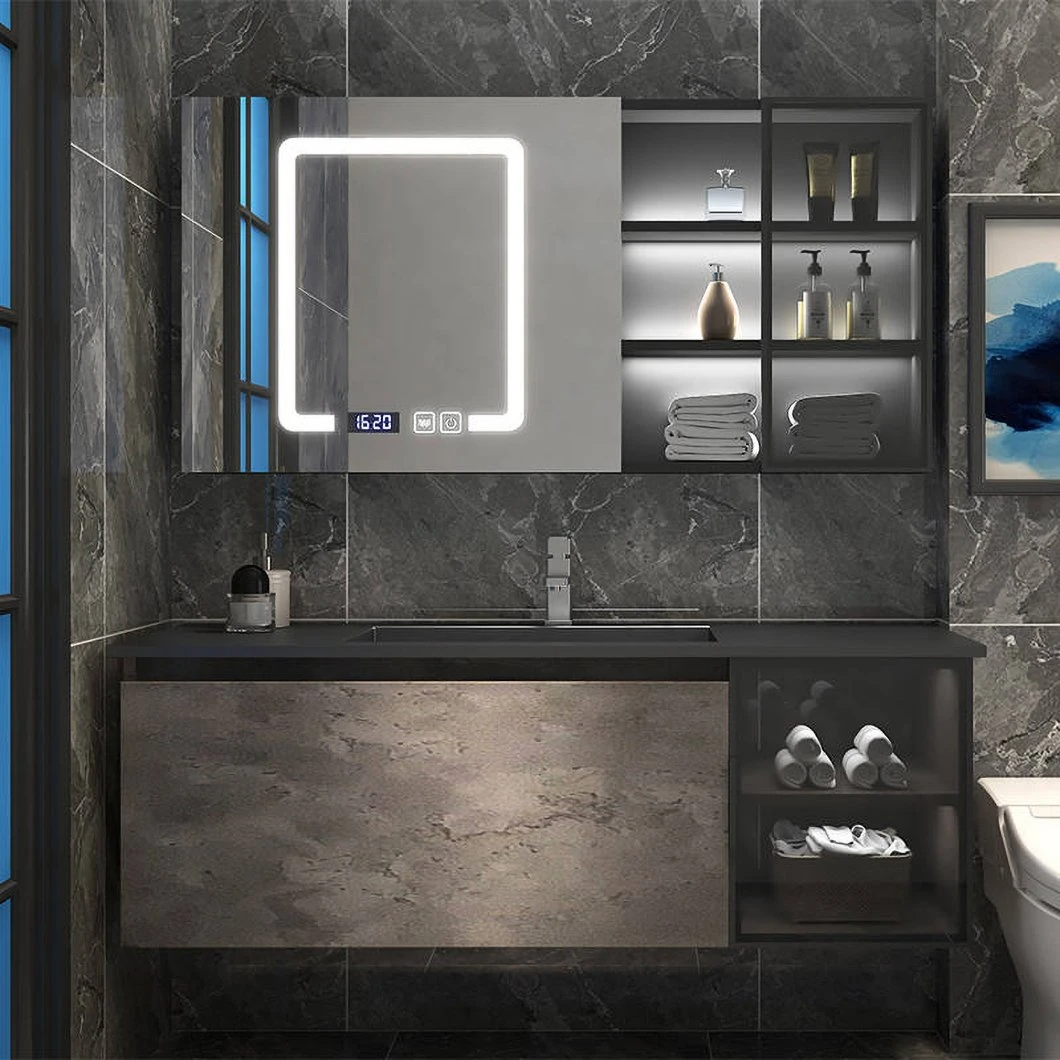 Modern Luxury Marble Bathroom Makeup Cabinet Set Apartment Black Solid Wood Storage Cabinet with Mirror Cabinet