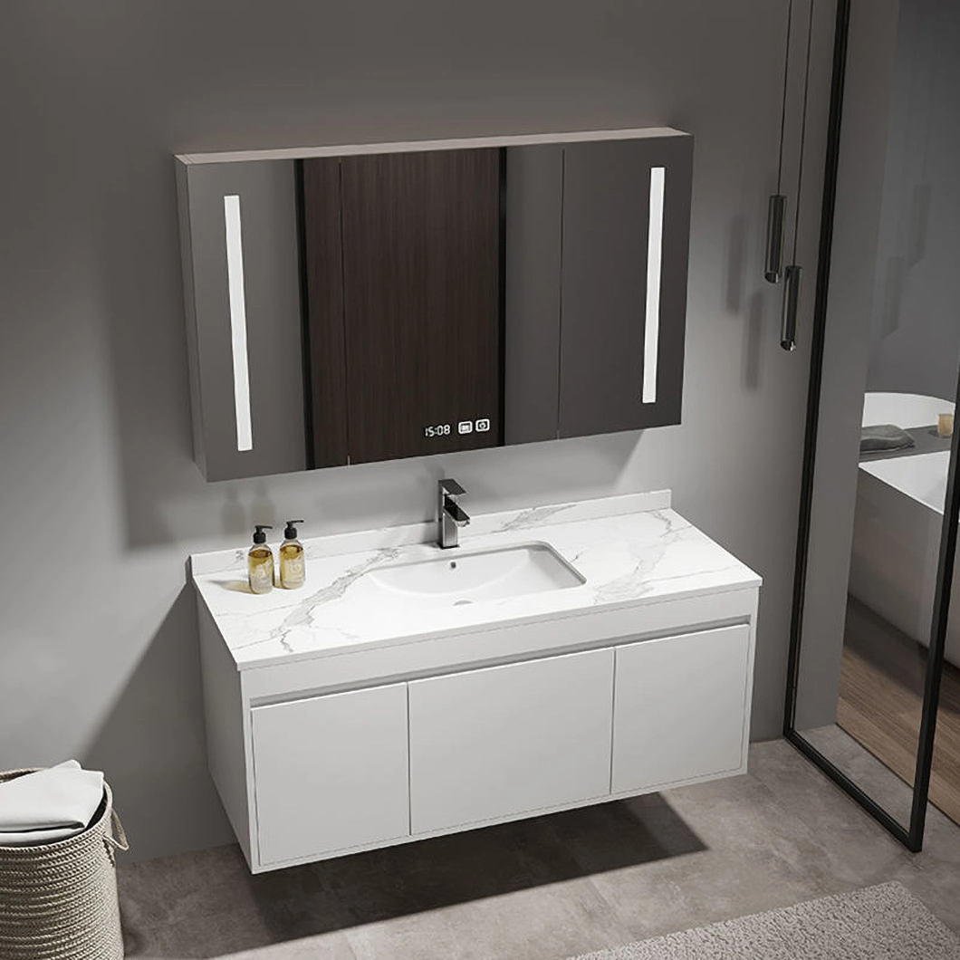 Modern Solid Wood Wash and Dressing Cabinet Black Bathroom Furniture Luxurious Bathroom Cabinet with Smart Mirror Cabinet