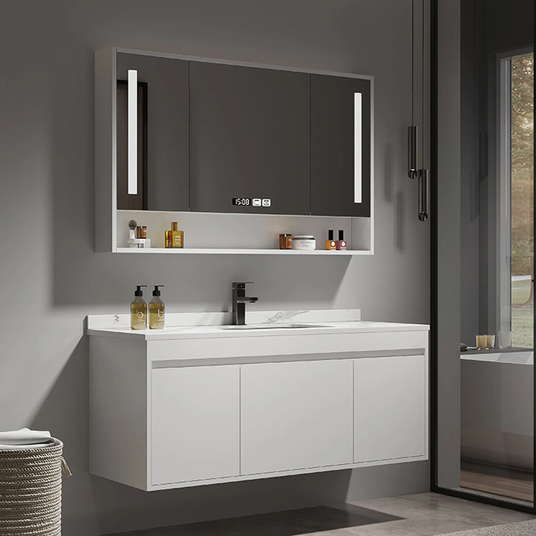 Modern Solid Wood Wash and Dressing Cabinet Black Bathroom Furniture Luxurious Bathroom Cabinet with Smart Mirror Cabinet