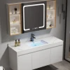 Modern Solid Wood Wash and Dressing Cabinet Black Bathroom Furniture Luxurious Bathroom Cabinet with Smart Mirror Cabinet