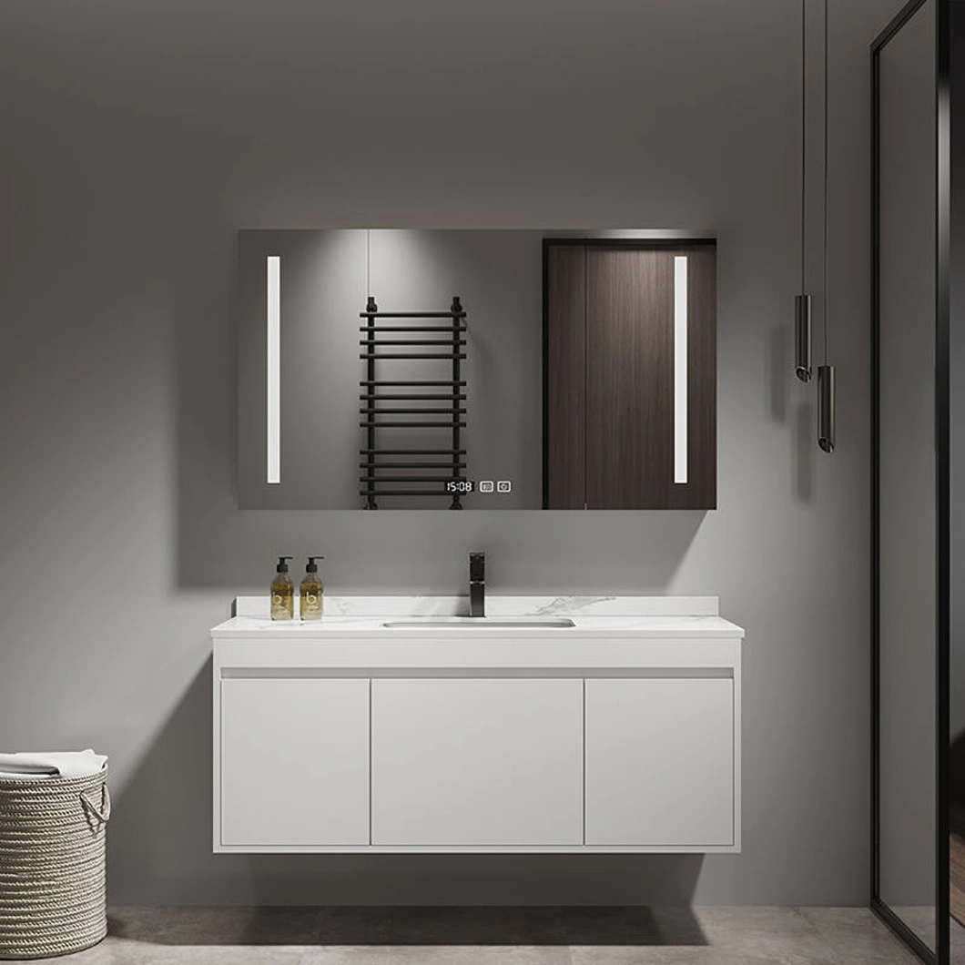 Modern Solid Wood Wash and Dressing Cabinet Black Bathroom Furniture Luxurious Bathroom Cabinet with Smart Mirror Cabinet