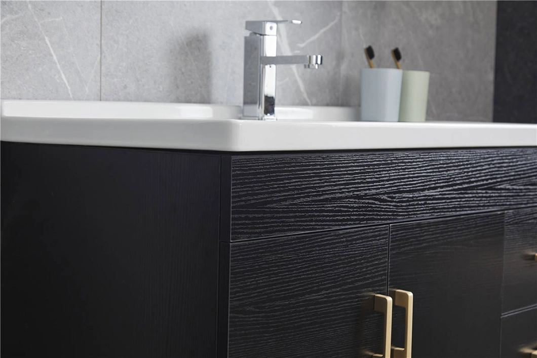 Quality Timber Round Black Freestanding Integrated Basin Shower Custom Drawers Bath Cabinets with Side Cabinet