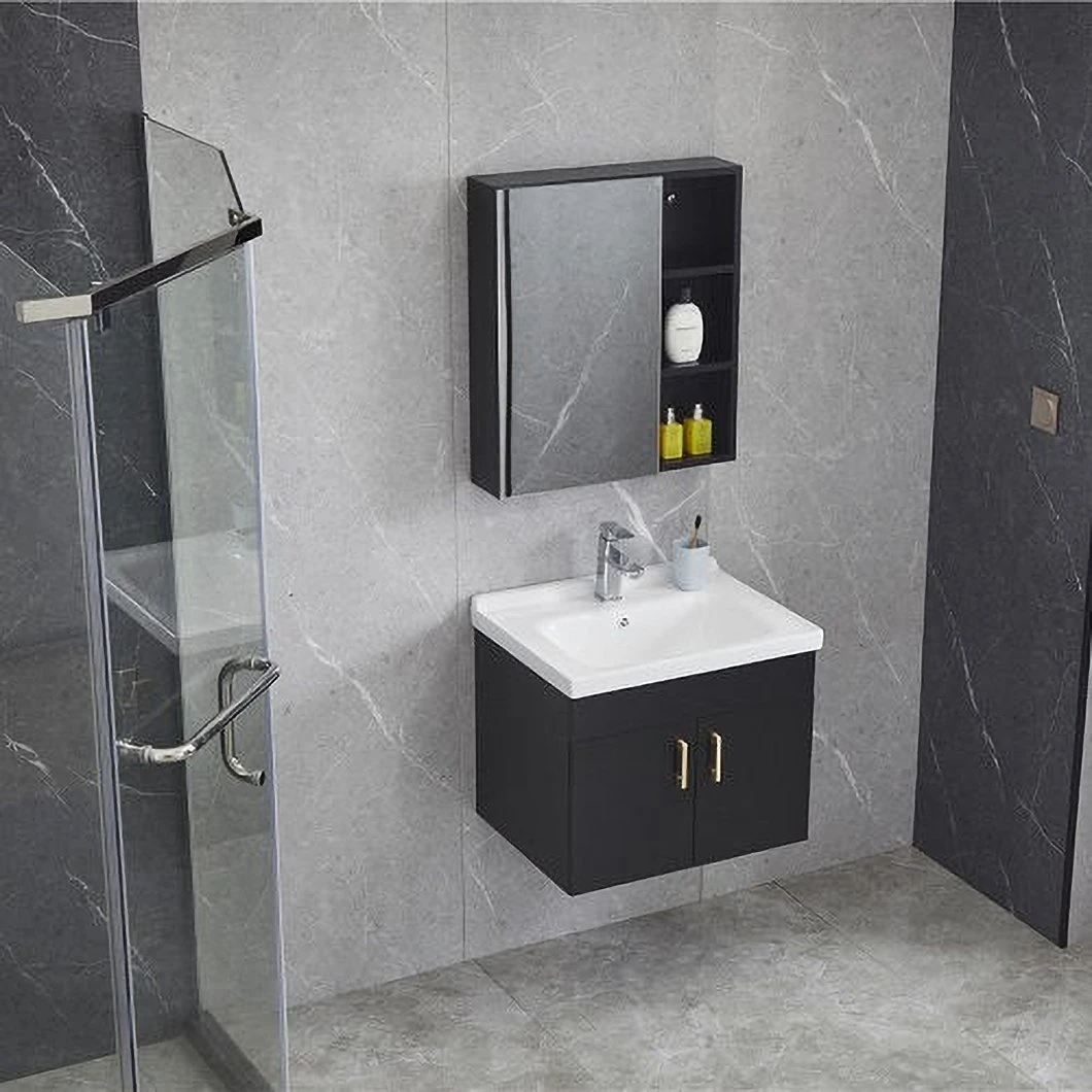 Quality Timber Round Black Freestanding Integrated Basin Shower Custom Drawers Bath Cabinets with Side Cabinet