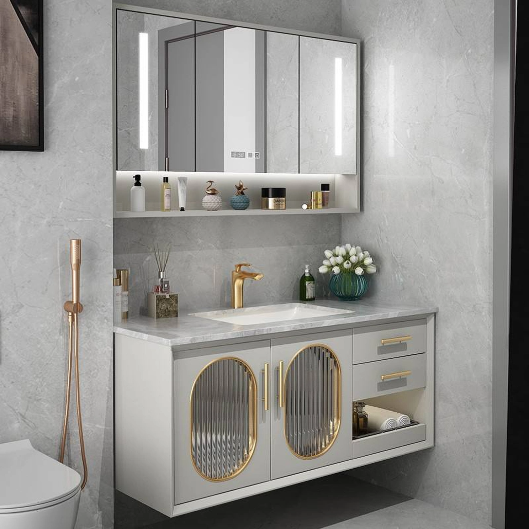 2023 Bathroom Furniture Toilet Storage Dresser New Design Glass Bathroom Cabinet Set