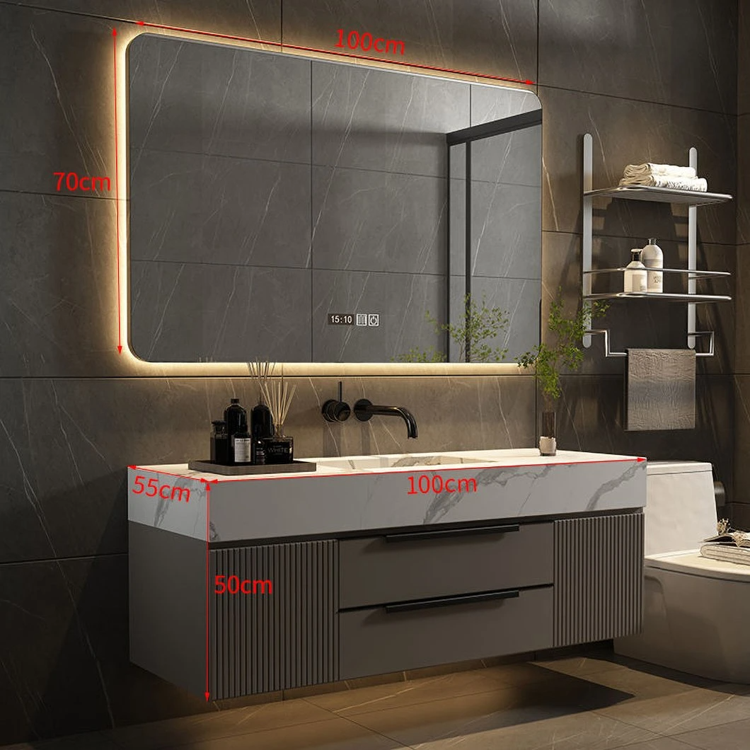 2023 New Marble Bathroom Cabinet Modern Grey Floating Solid Wood Drawer Bathroom Vanity with Mirror Cabinet