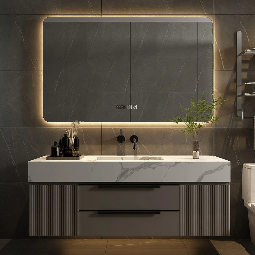 2023 New Marble Bathroom Cabinet Modern Grey Floating Solid Wood Drawer Bathroom Vanity with Mirror Cabinet