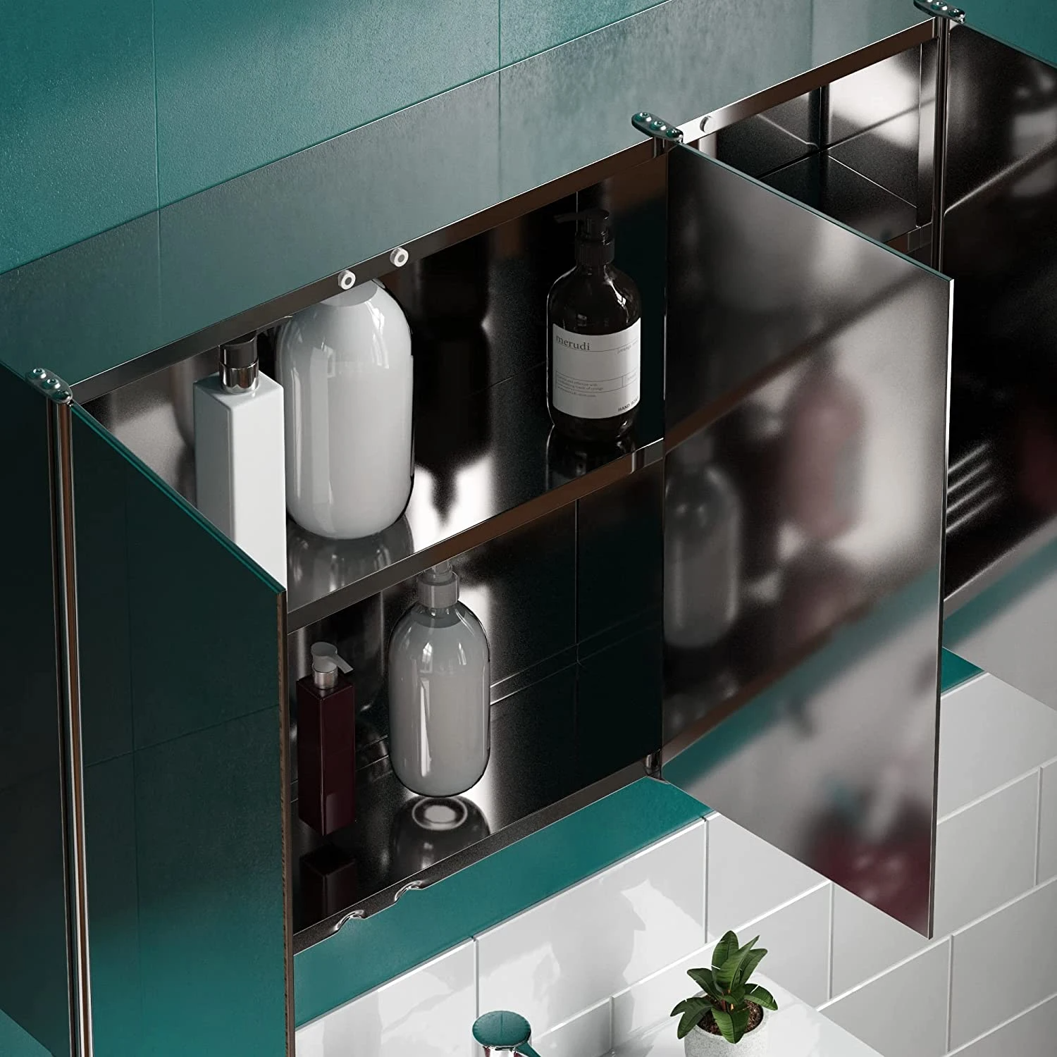 Bathroom Cabinet Triple Mirror Wall Mounted Stainless Steel Modern Storage Cupboard