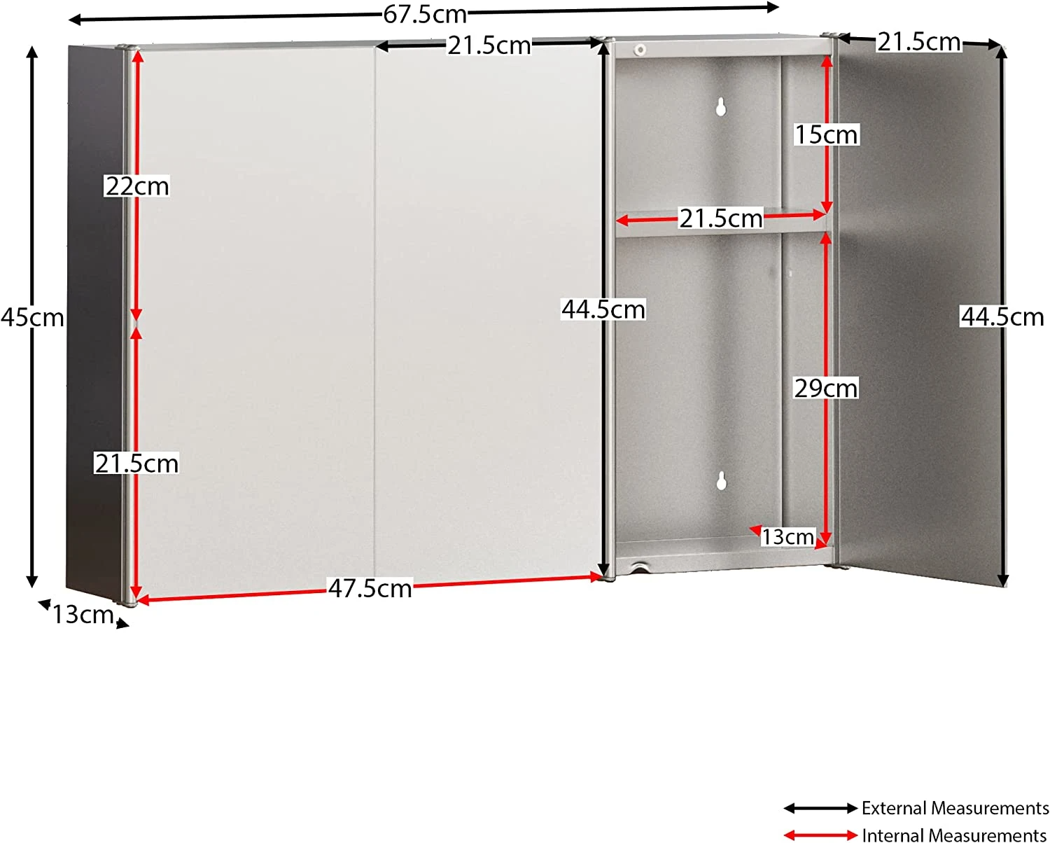 Bathroom Cabinet Triple Mirror Wall Mounted Stainless Steel Modern Storage Cupboard