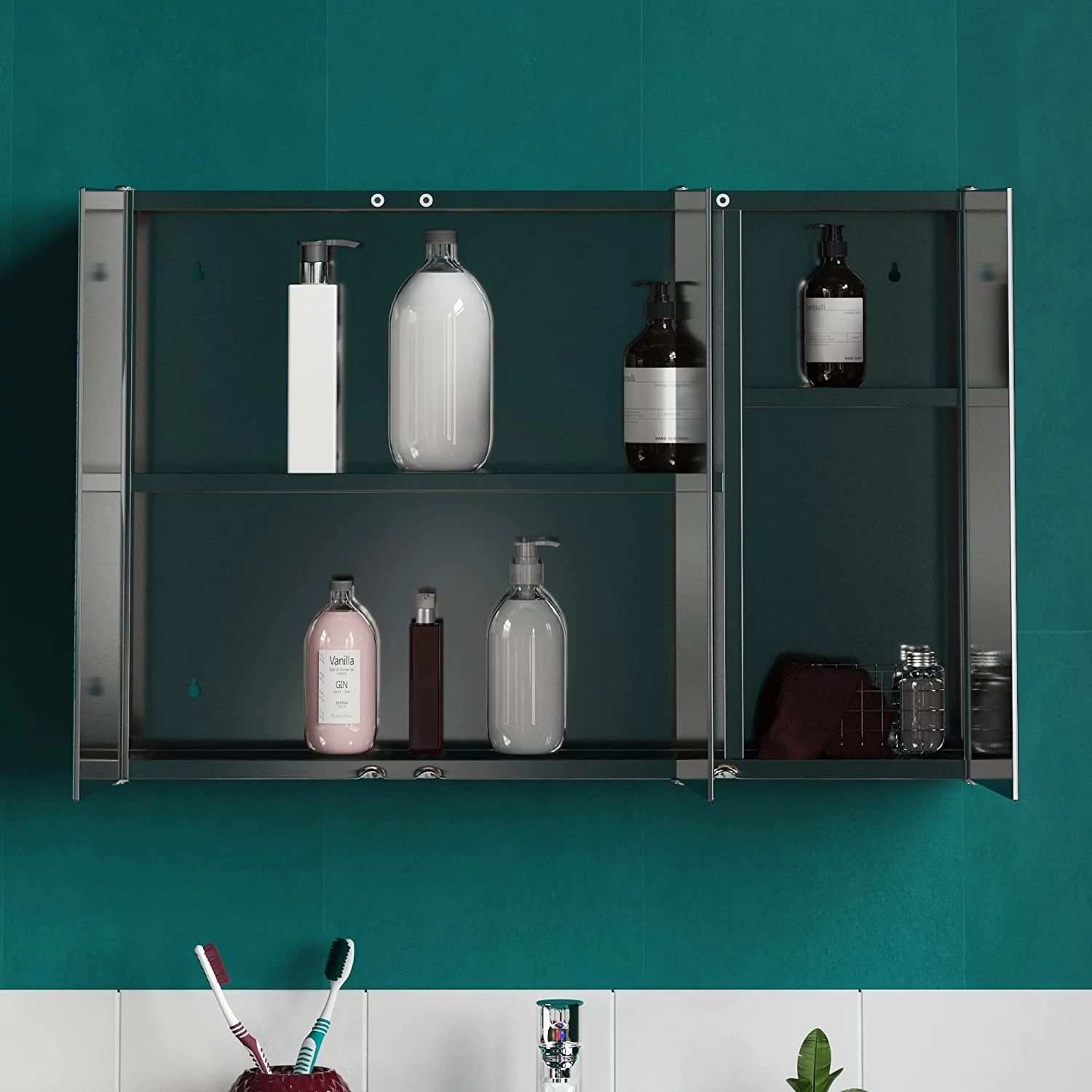 Bathroom Cabinet Triple Mirror Wall Mounted Stainless Steel Modern Storage Cupboard