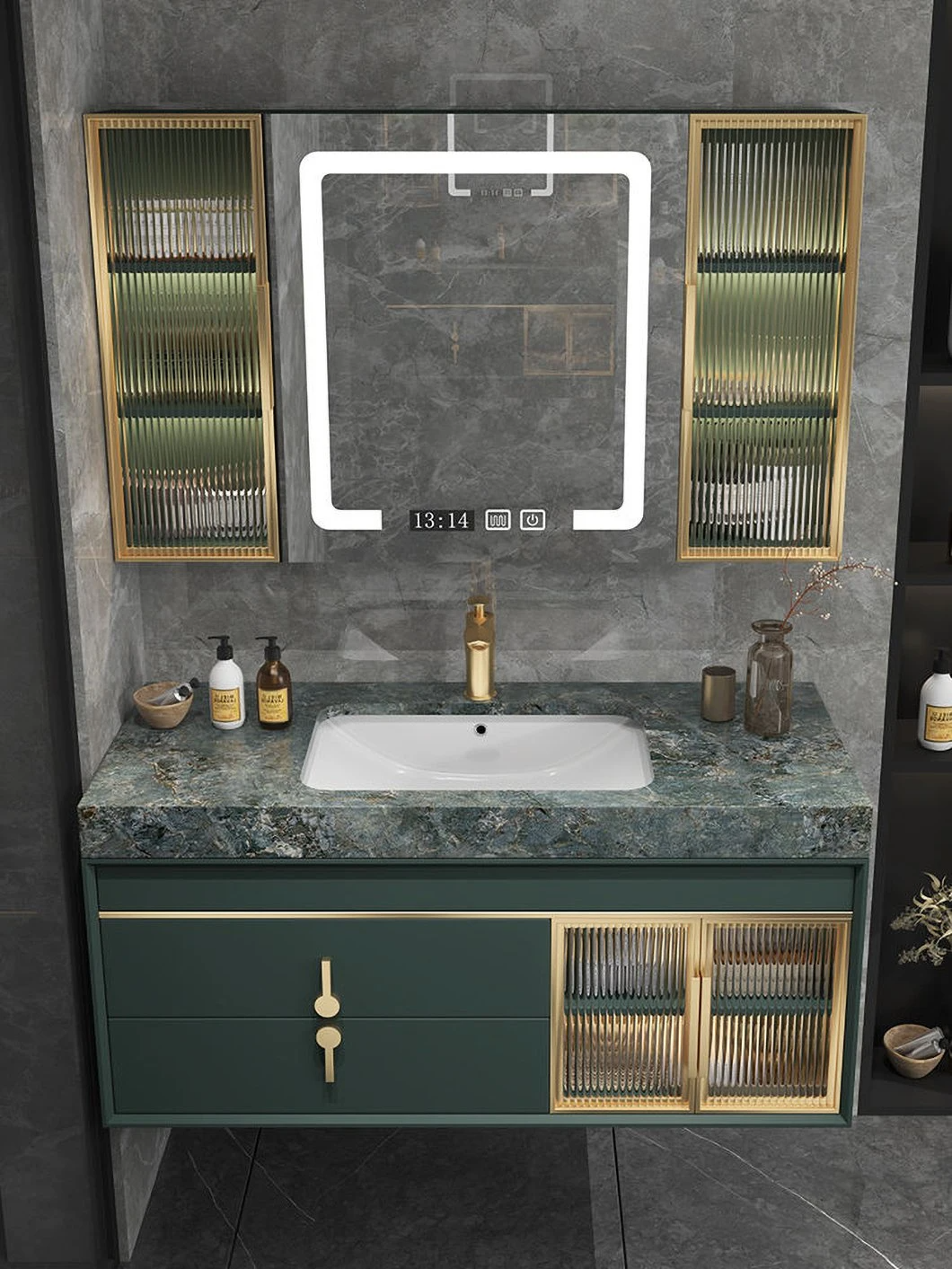 Contemporary Luxury Bathroom Cabinet Set Wall Mounted Bathroom Glass Vanity with Mirror Cabinet