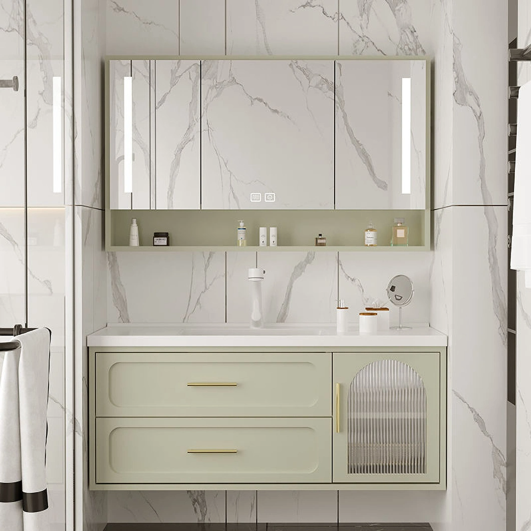 Contemporary Luxury Bathroom Cabinet Set Wall Mounted Bathroom Glass Vanity with Mirror Cabinet