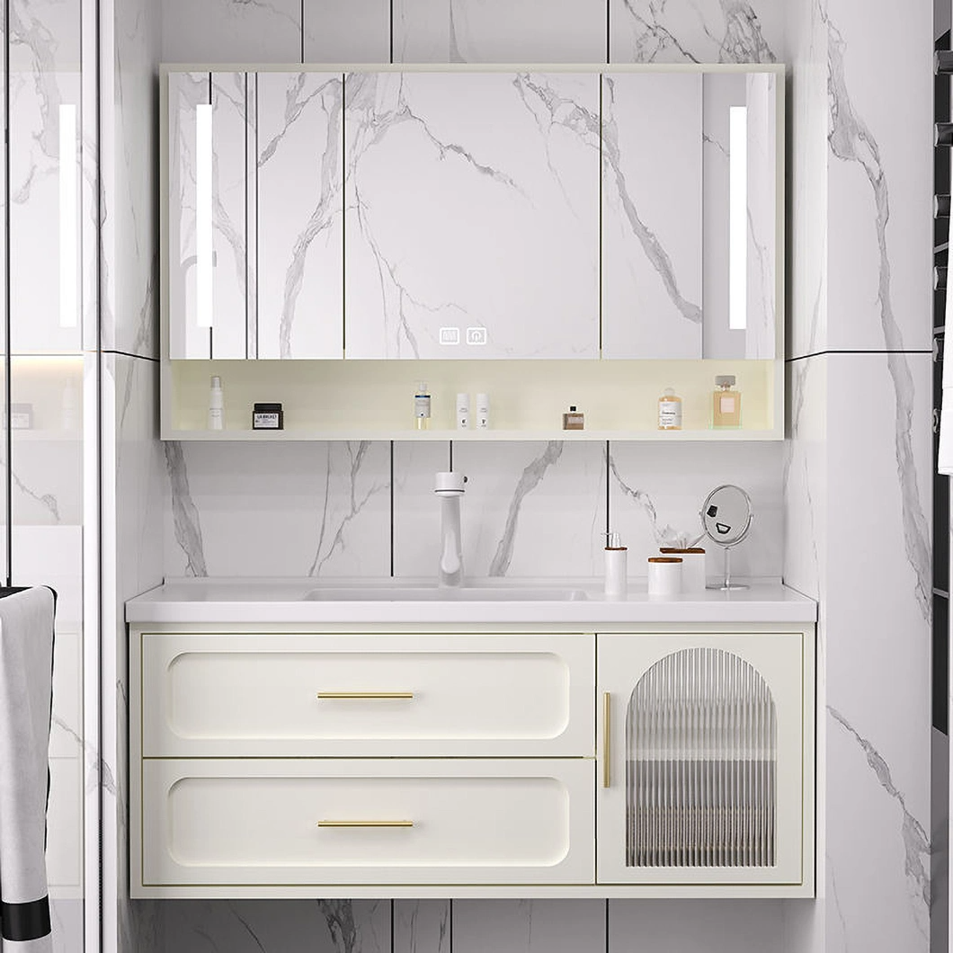 Contemporary Luxury Bathroom Cabinet Set Wall Mounted Bathroom Glass Vanity with Mirror Cabinet