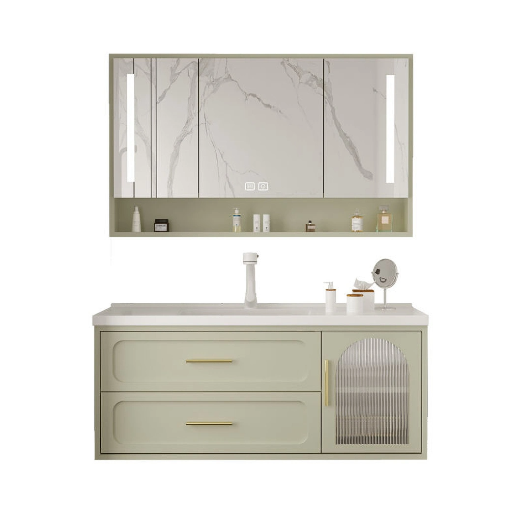 Contemporary Luxury Bathroom Cabinet Set Wall Mounted Bathroom Glass Vanity with Mirror Cabinet