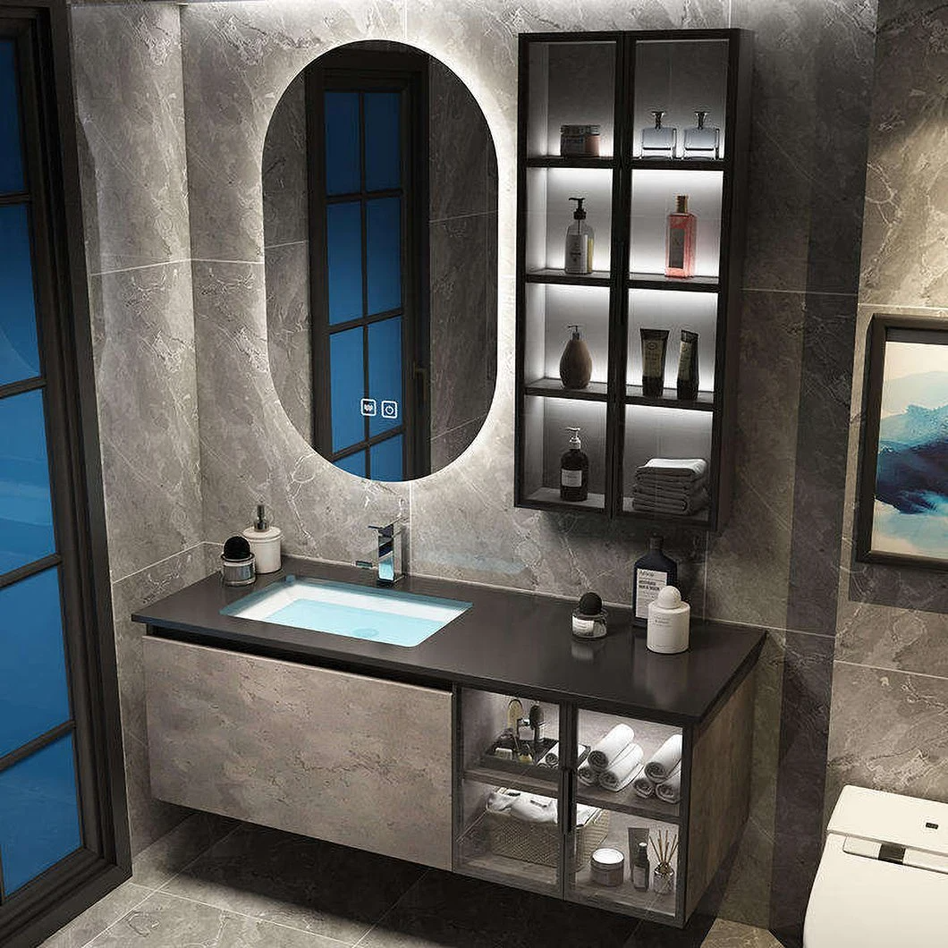 Europe Style Wholesale Custom Grey Solid Wood Bathroom Cabinet Wall Mounted Vanity Mirror Cabinet