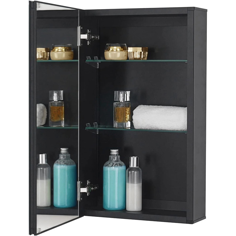 Mirror Cabinet 36 X 61 Cm Recessed or Surface Mount, Black Aluminum Bathroom Wall Cabinet with Mirror and Adjustable Shelves