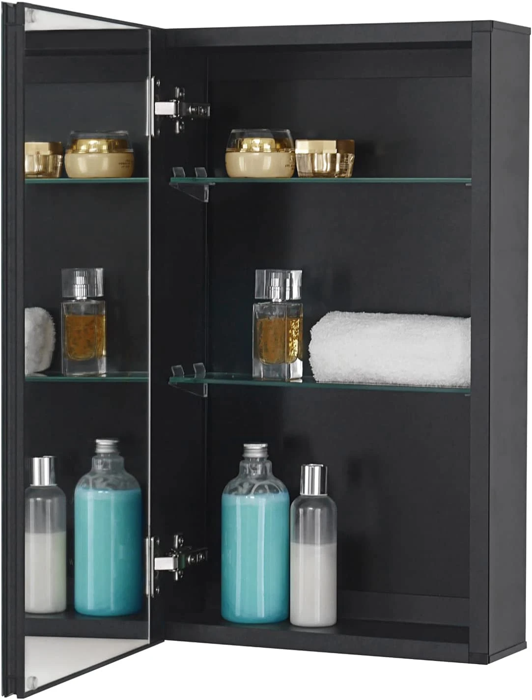 Mirror Cabinet 36 X 61 Cm Recessed or Surface Mount, Black Aluminum Bathroom Wall Cabinet with Mirror and Adjustable Shelves