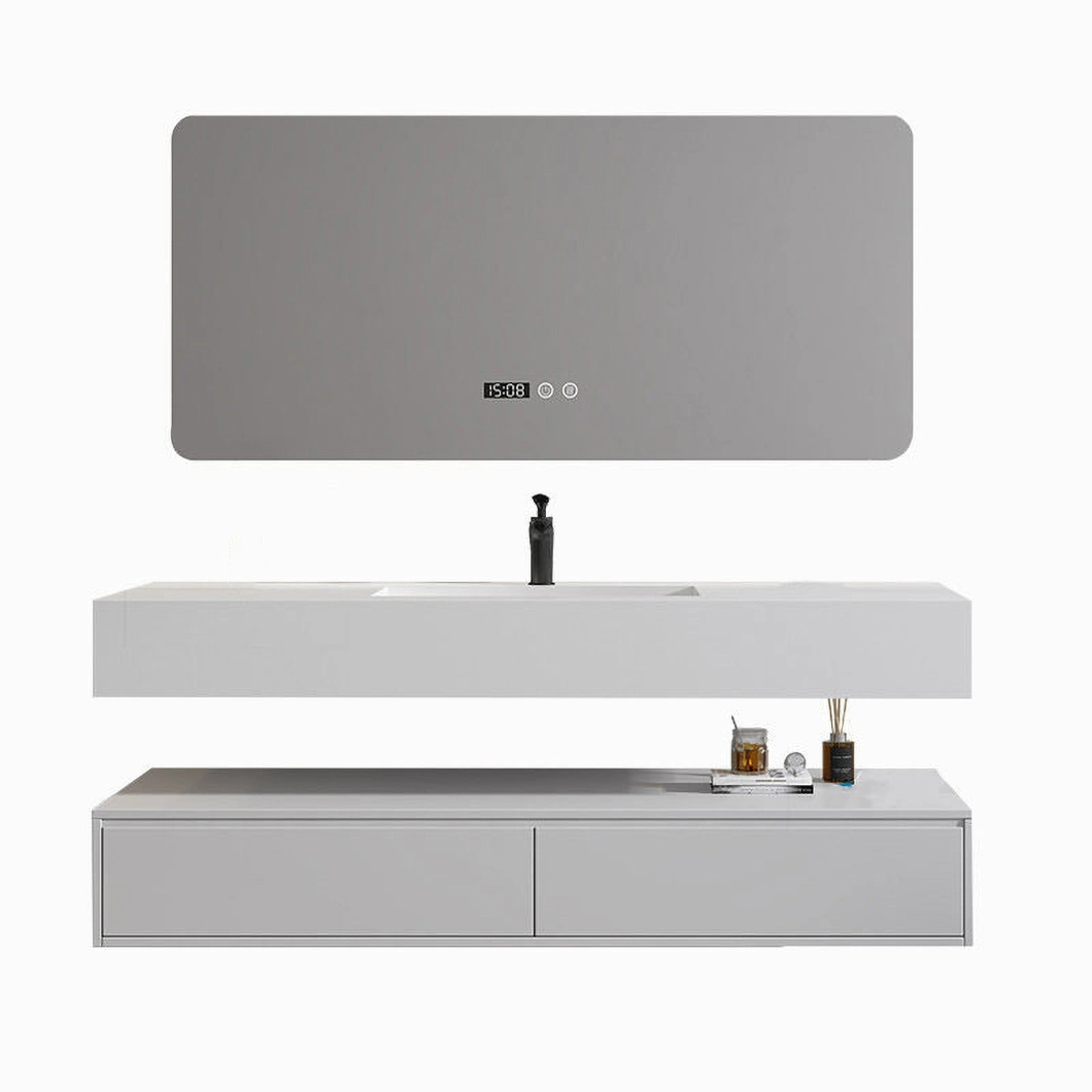 Modern 24 Inch Bathroom Single Sink Vanity Wall Mounted Integral Marble Bathroom Cabinet