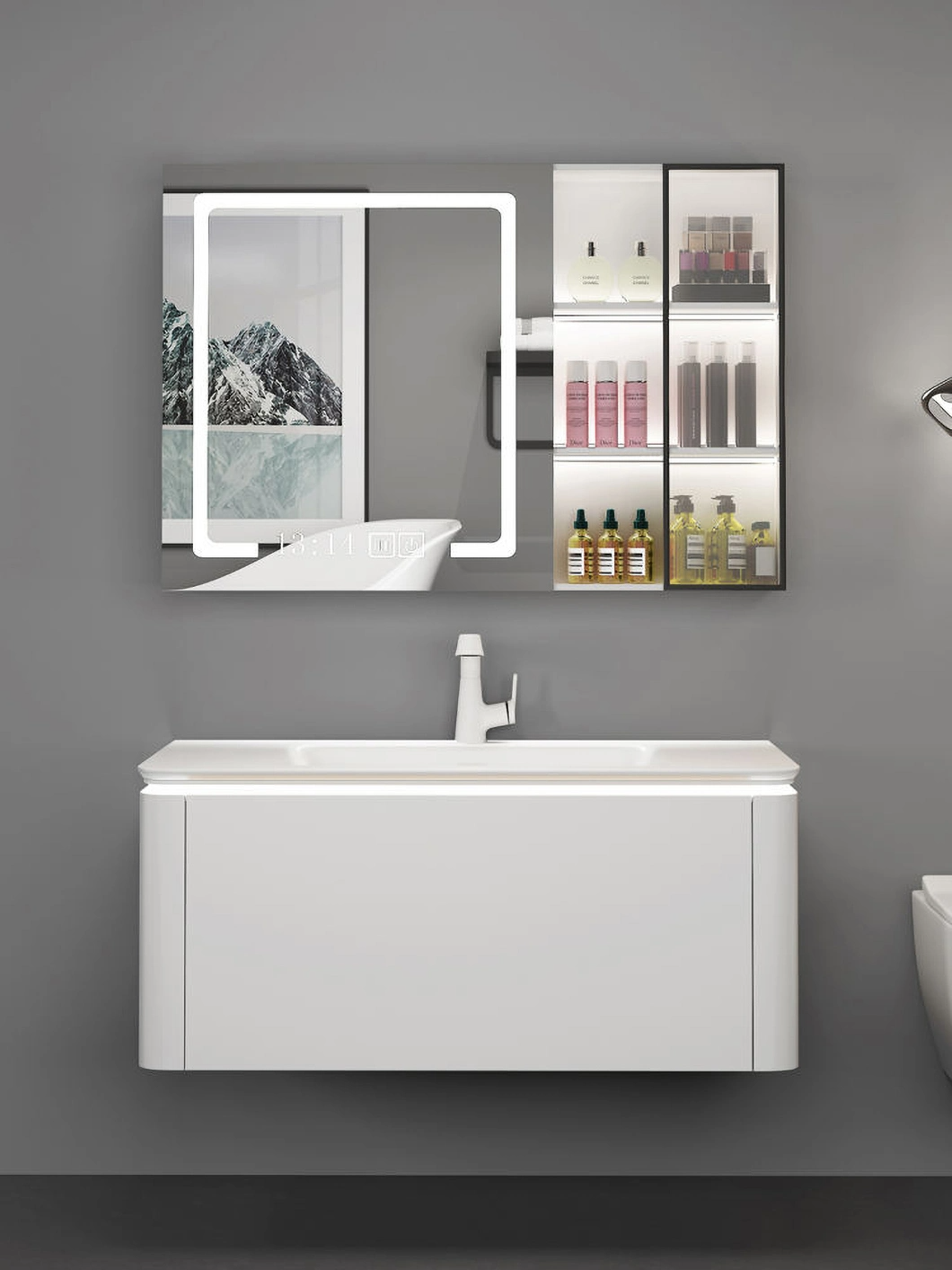 Modern Corner Single Sink Bathroom Vanity Wall Mounted Wooden Small Bathroom Cabinet Set