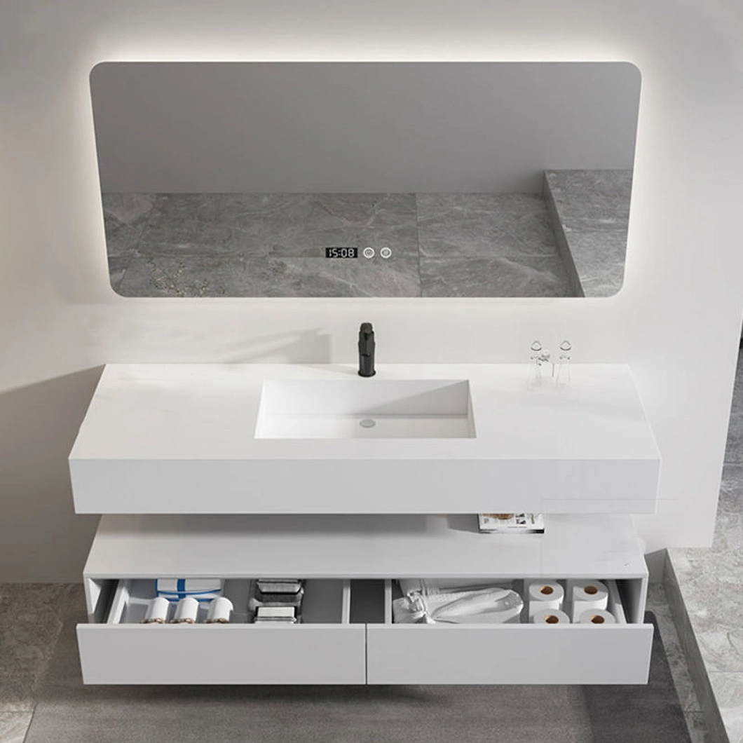 Modern Marble Countertop Single Double Sink Monobloc Bathroom Cabinet Oak Bathroom Smart Mirror Cabinet