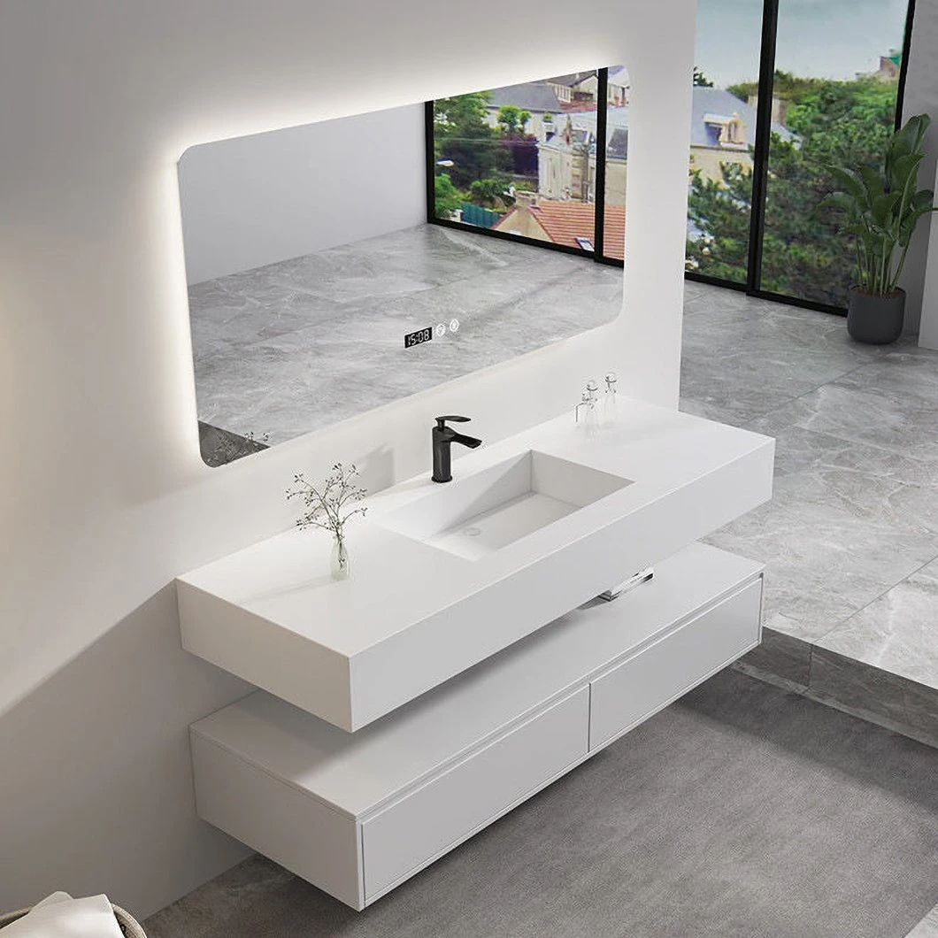 Modern Marble Countertop Single Double Sink Monobloc Bathroom Cabinet Oak Bathroom Smart Mirror Cabinet