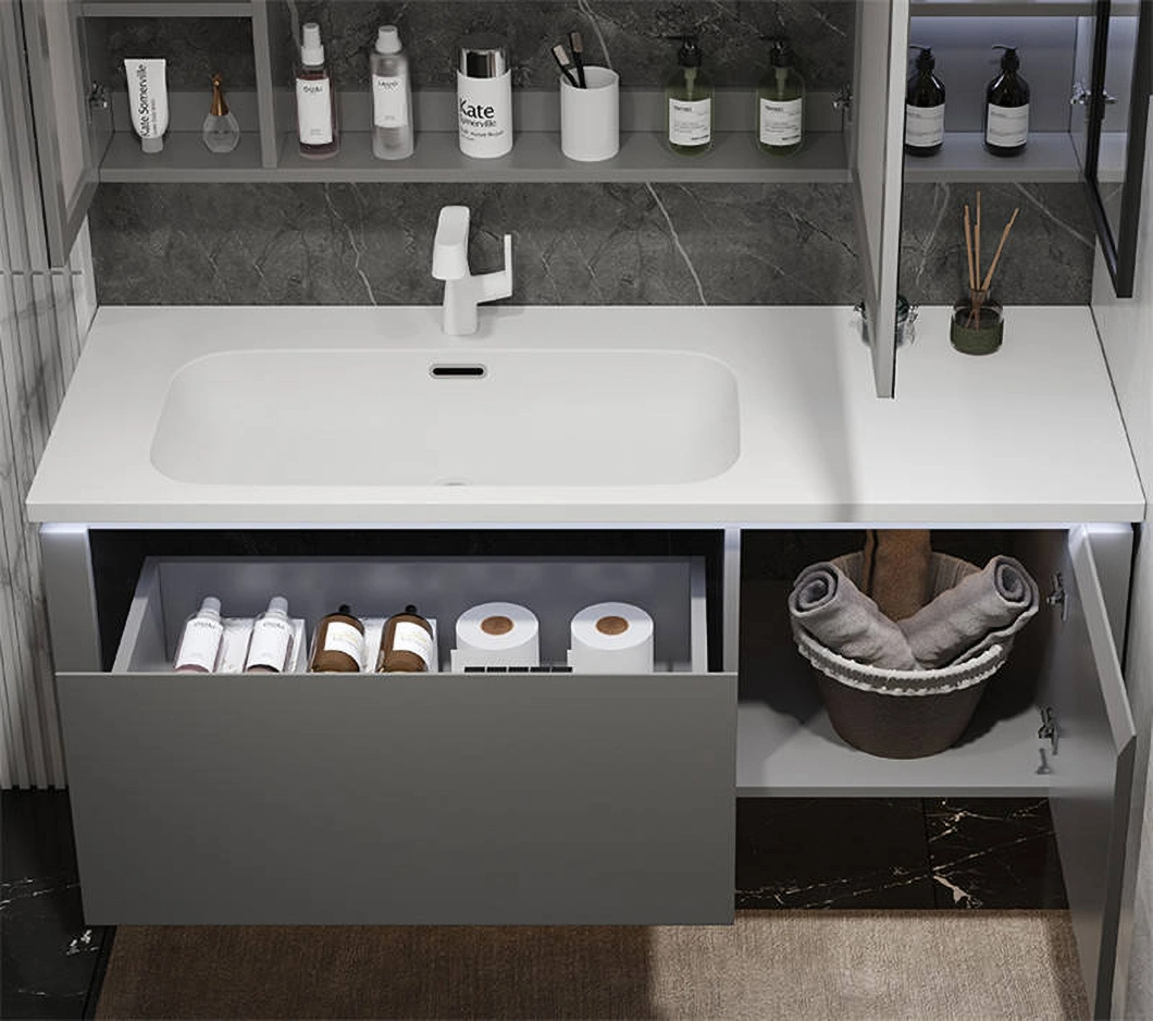 Modern Solid Wood with Stainless Steel Hinged Bathroom Sink Cabinet Vanity White Bathroom Cabinet with Mirror Cabinet