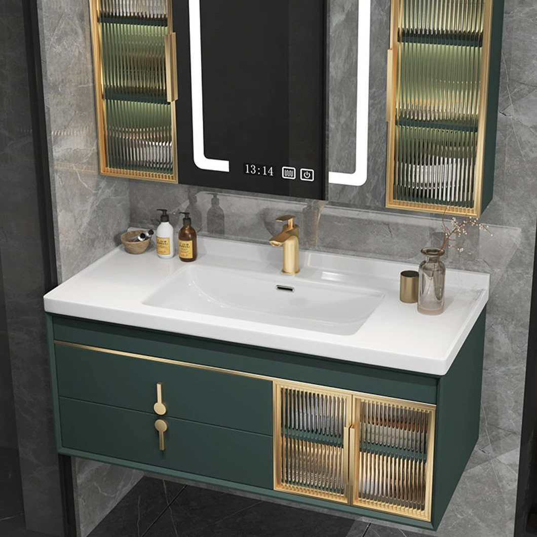 Modern Ceramic Basin Dresser Set Mirror Cabinet European Wall Mounted Single Sink Bathroom Cabinet