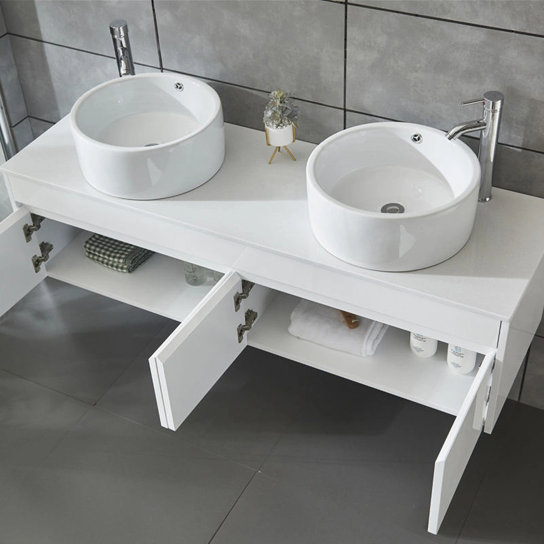 Modern Countertop Basin Ceramic Vanity Cabinet Double Sink Bathroom Vanity Wooden Bathroom Cabinet Set