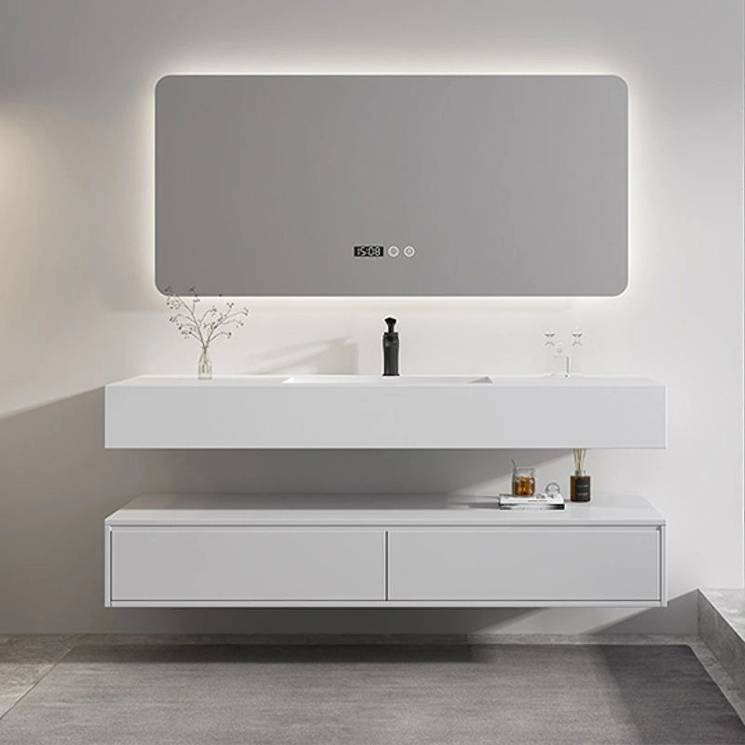 Modern Marble Countertop Single Double Sink Monobloc Bathroom Cabinet Oak Bathroom Smart Mirror Cabinet