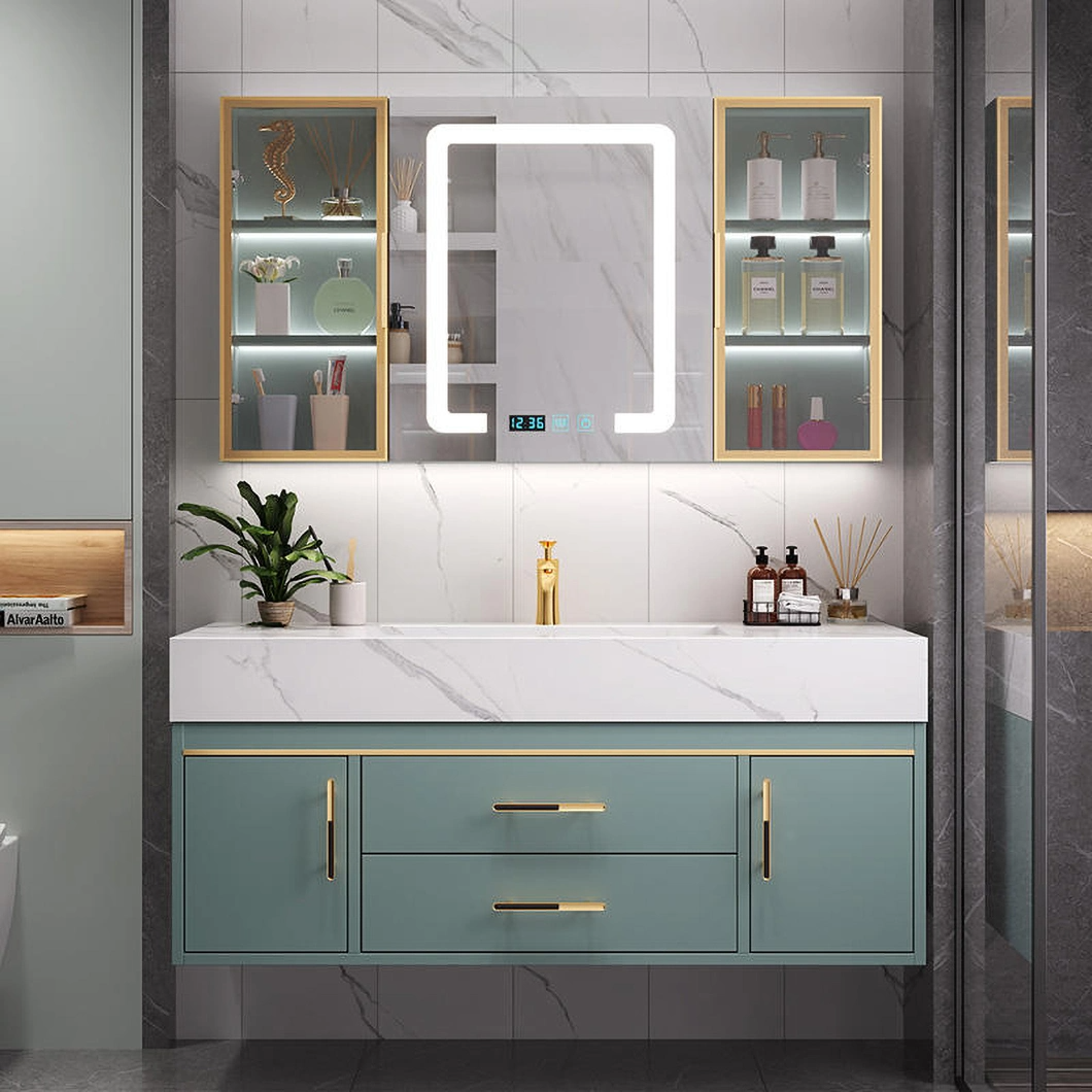 Modern Solid Wood Wash-and-Dressing Cabinet Black Bathroom Corner Luxury Bathroom Cabinet with Mirror Cabinet