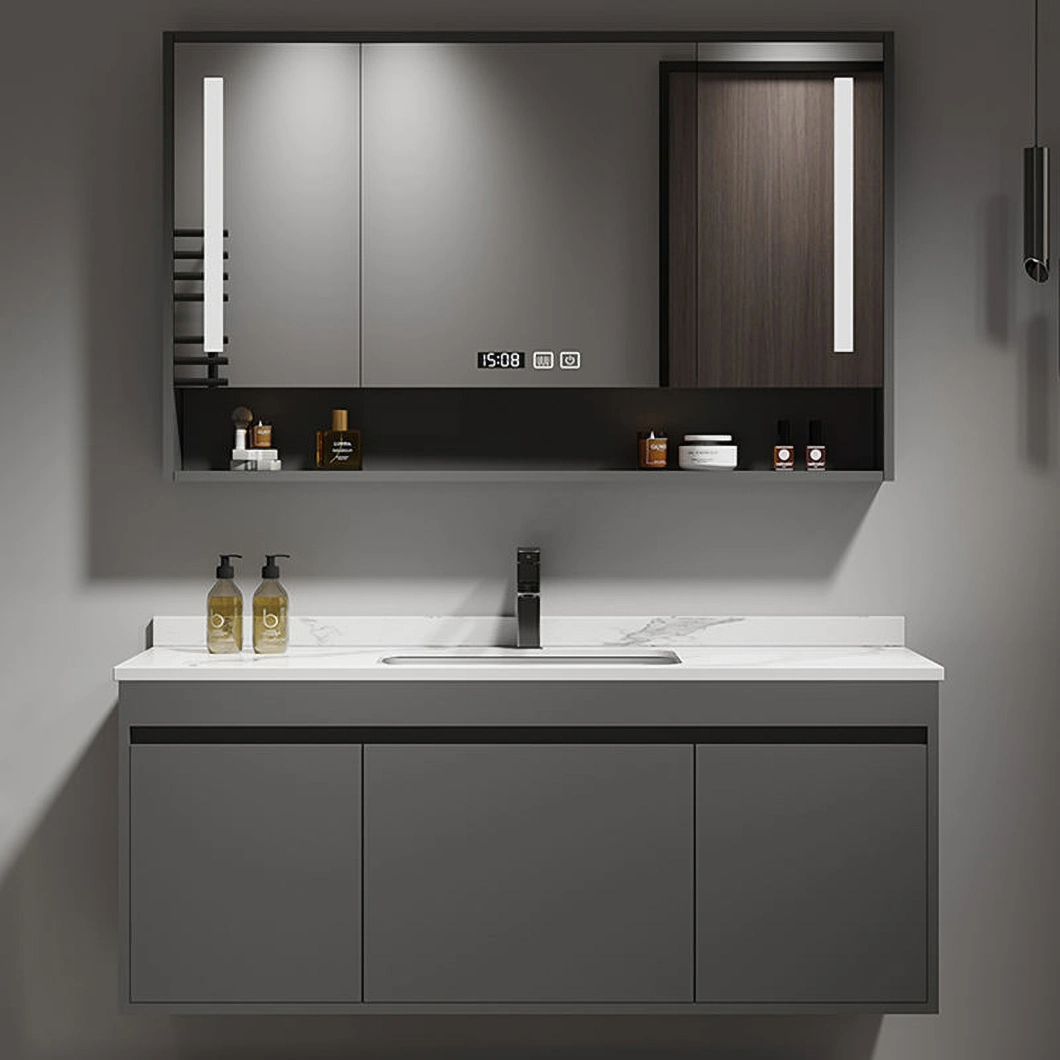 Modern Solid Wood Wash-and-Dressing Cabinet Black Bathroom Corner Luxury Bathroom Cabinet with Mirror Cabinet