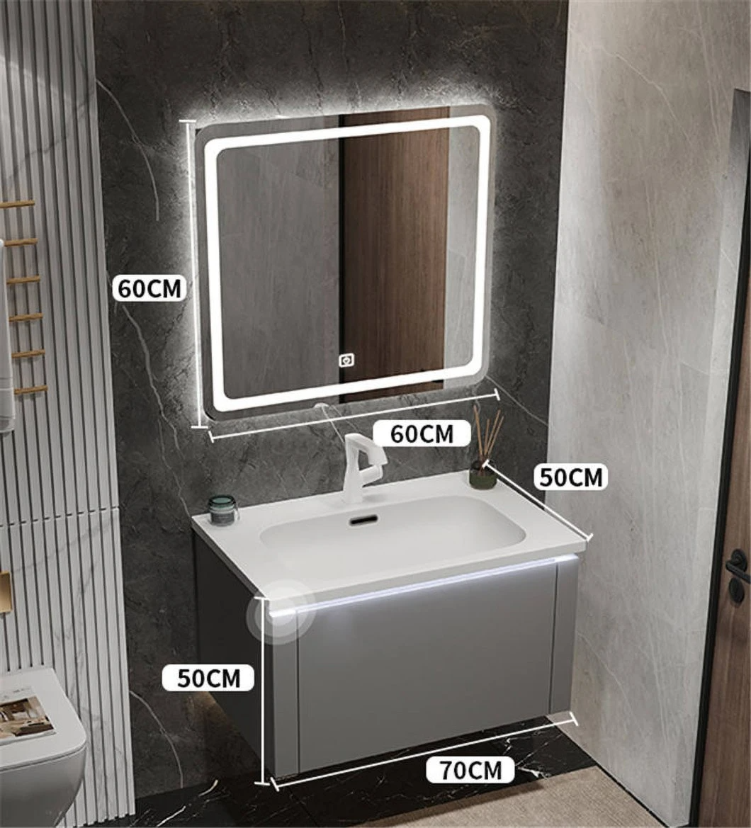 Modern Solid Wood with Stainless Steel Hinged Bathroom Sink Cabinet Vanity White Bathroom Cabinet with Mirror Cabinet