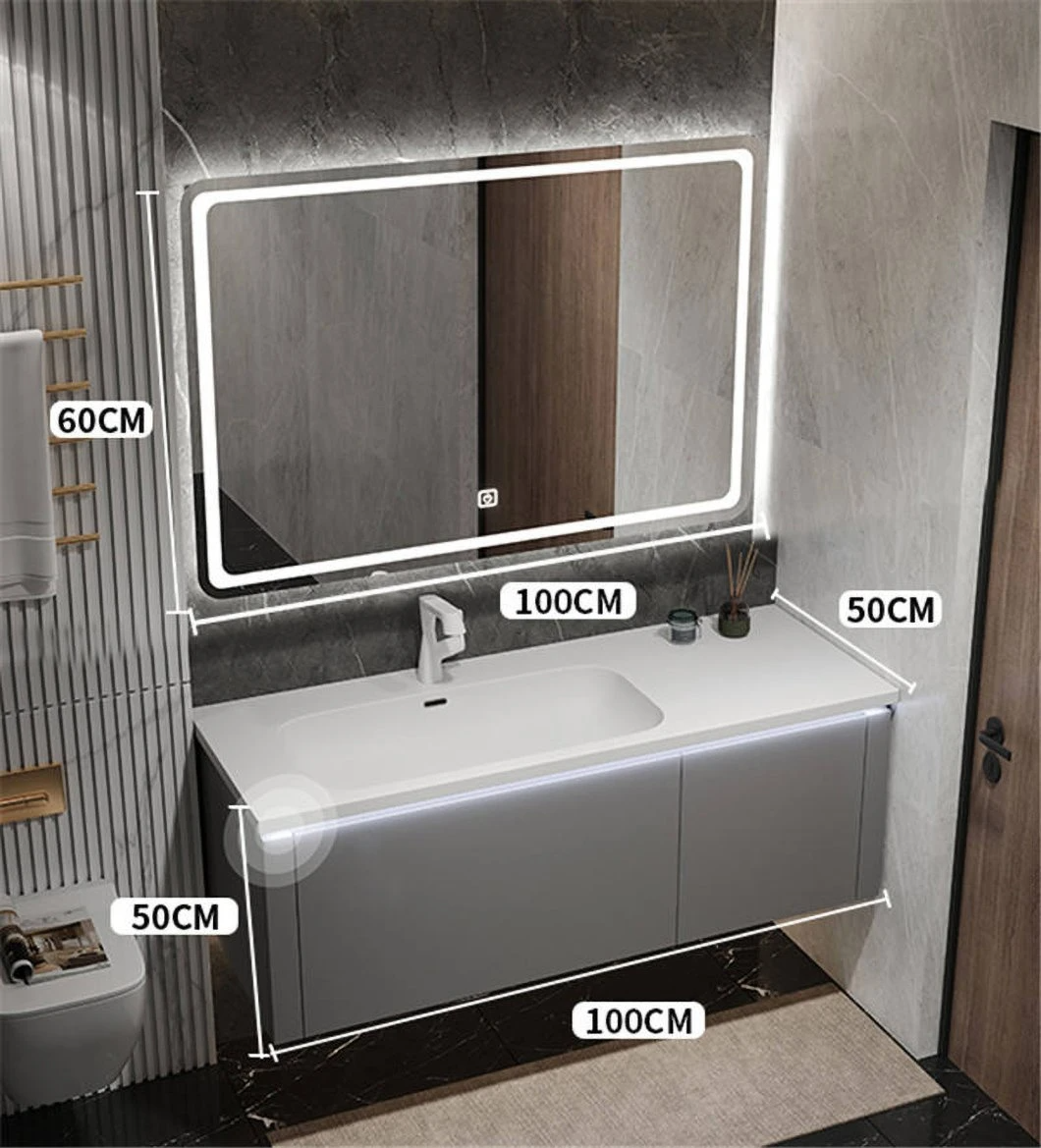 Modern Solid Wood with Stainless Steel Hinged Bathroom Sink Cabinet Vanity White Bathroom Cabinet with Mirror Cabinet