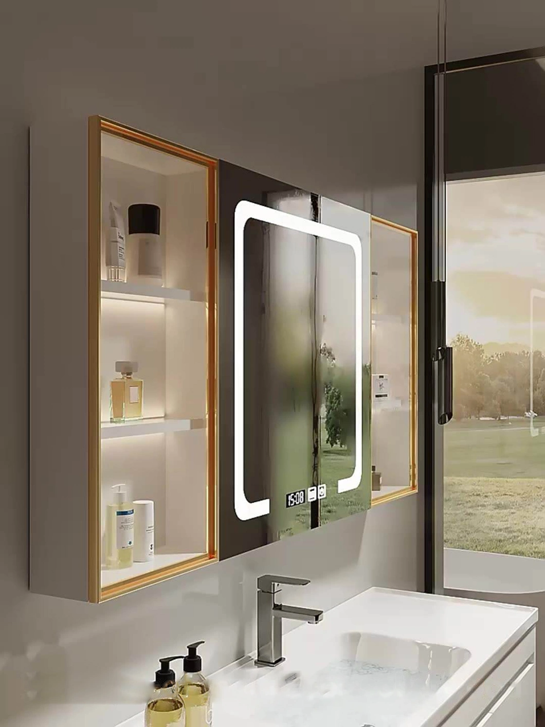 Modern White Wall Mounted Waterproof Medicine Cabinet Bathroom Oak Dressing Cabinet with Mirror Cabinet